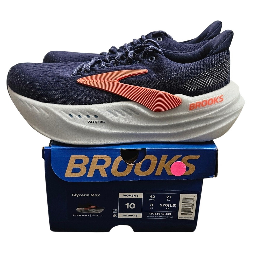 Brooks Glycerin Max Womens 10 Running Shoes Peacoat Blue Hot Coral 120436 1B 439